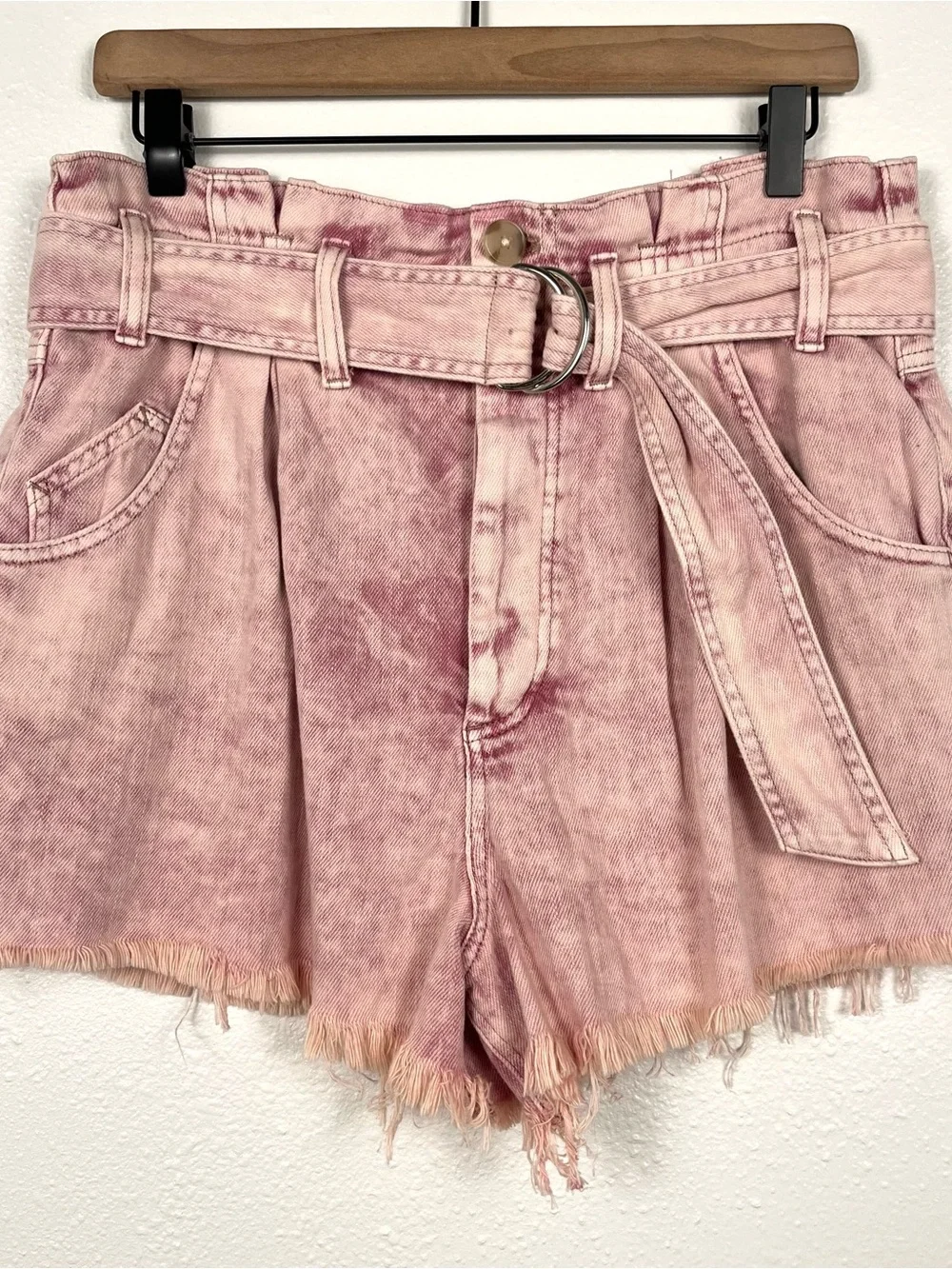 Free People Medium We The Free High-Waist Pink-Purple Belted Denim Shorts